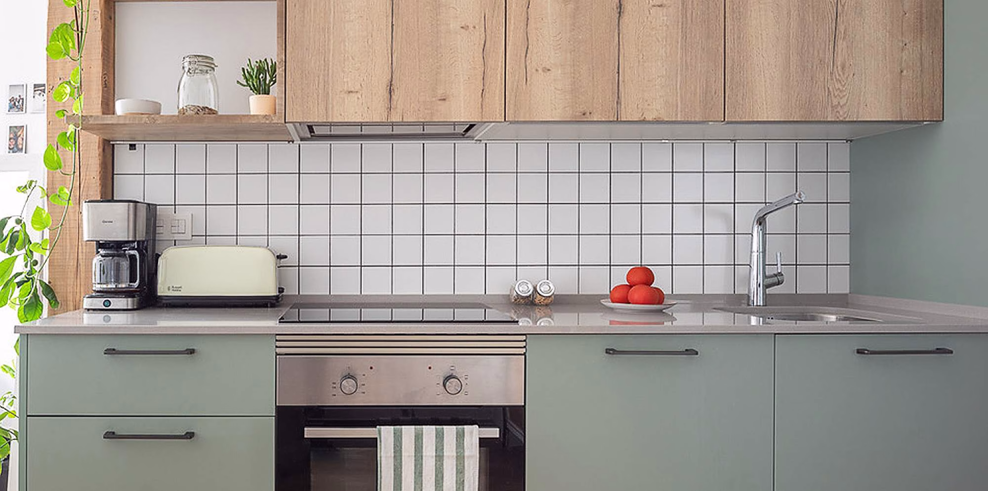 Cocina verde lineal acabado laminado